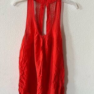 Brand New. Orange Sleeveless Lace Back Top.